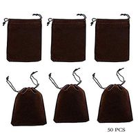 rainbowroseus 50PCS 3” x 4” Coffee Velvet Cloth Jewelry Pouches Drawstring Bags Candy Gift Bag Pouch Christmas Wedding Favors