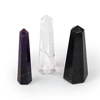 Beverly Oaks Crystal Obelisk Set Featuring Deep Purple Amethyst, Clear Quartz and Black Tourmaline - Powerful Gemstone Healing Wands