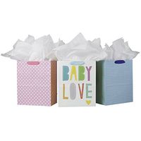 Hallmark 13" Large Gift Bags with Tissue Paper - Pack of 3 for Baby Showers, New Moms and More (Baby Love, Pink, Blue)