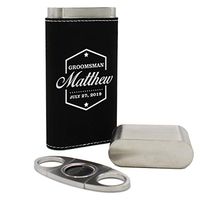 Custom Engraved Groomsmen Travel Cigar Holder Case with Cutter - Personalized Golf, Poker, Bachelor Party Gifts (Black)
