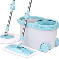 Spin Mop Bucket System,Stainless Steel 360 Spin Mop with 2Pcs Extended Handle and Microfiber Mop Heads,Bucket with Wheels for Home Kitchen Floor Cleaning