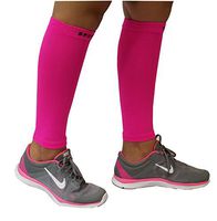 Compression Calf Sleeve or Women & Men - Footless Leg Sleeves Socks - Boosts Circulation - Reduces Fatigue - Eases Shin Splints for Athletes, Runners & Everyday Wear ( 2 Pairs ) (Neon Pink, M)