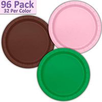 96 Paper Dinner Plates (9") - Light Pink, Brown, Emerald Green - 32 Per Color, 3 Colors - Great Assortment for Birthday Parties, Weddings, Holidays, Baby Shower, Celebrations, and more