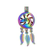 Bruin 10pcs Colorful Unicorn Dreamcatcher Pearl Cages Pendant Essential Oil Diffuser Craft Jewelry Making Locket Necklace Charms DIY