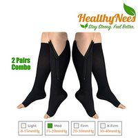 HealthyNees 2 Pairs Combo Zipper Compression Medical Grade Leg Calf Relief Swelling Circulation Support Socks (S/M - 2 Pairs Black)