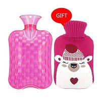 Thick and Safe 2Liters Hot Water Bottle Hot Water Bag for Pain Cold with Knit Cover Large Size (Color : Pink)