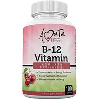 Vitamin B12 Chewable B 12 Vitamin Pills Cherry Flavor Energy Supplement Metabolism Booster & Cell Protector for Men & Women 100 Tablets by Amate Life