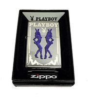 Zippo Custom Lighter - Blue Costumed Playboy Girls with Bunny Logo - Regular High Polish Chrome