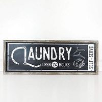 34" X 12" X 1.5" Wood Framed Sign (Laundry, Open 24 Hours), Black/White – 15330