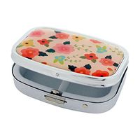 Pill Box Flower Design Oblong Travel Pill Case with Two Compartments & Mirror SC1363