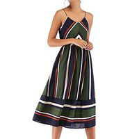Liraly Women's Casual V-Neck Striped Colorblock Dress Chiffon Beach Dress Army Green