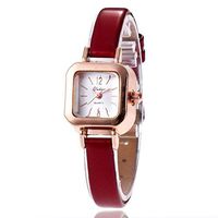 NOMSOCR Women's Simple Style Casual Square Small Dial Quartz Analog Wrist Watch with Leather Band (Red)
