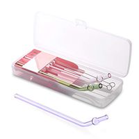 Private Glass Straws, Reusable Drinking Straw (Storage Case + Cleaning Brush) Keep Sipper Healthy for Milkshakes, Smoothies, Coffees, Cocktail Drinks. (Bent, Set of 3)