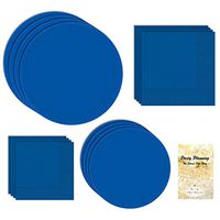 Dark Blue Party Supply Pack, Bright Royal Blue, Durable Disposable Paper Dinnerware Set for 20 Guests, Bundle of 4 Items: Dinner Plates, Dessert Plates, Lunch Napkins and Beverage Napkins