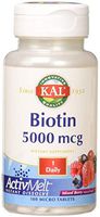 Kal 5000 Mcg Biotin Tablets, Mixed Berry, 100 Count
