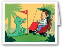 Funny Aligator Golfing Note Card - 10 Boxed Golf Cards & Envelopes