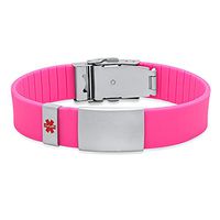 Personalized Free Engraving - Quality Medical ID Bracelet with Rubber (Pink)