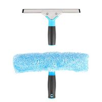 MR.SIGA 10" Professional Window Cleaning Combo - Squeegee & Microfiber Window Scrubber, 2 in1，Stainless Steel Clip