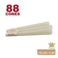 RAW 88 Organic King Size Hemp Cones - W Gallery Box - 109mm Pre Rolled Cones, 26mm Filter Tips, Pure Natural Unbleached Unrefined Rolling Papers, Bulk Pack Bundle, Compare Elements 110mm KS