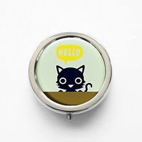 RhyNSky Animal Black Cat Mini Portable Pocket Pill Box Case Holder for Purse, 3 Compartments, Silvery, FS102