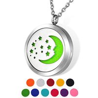 HOUSWEETY Aromatherapy Essential Oil Diffuser Necklace-Stainless Steel Locket Pendant,11 Refill Pads(Engraving)