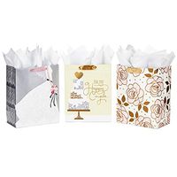 Hallmark 13" Large Wedding Gift Bags Assortment with Tissue Paper - Silver, Gold, Flowers (Pack of 3 for Engagements, Showers, and Weddings)