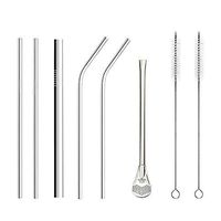 Reusable Stainless Steel Straws 8.5 inch Drinking Metal Straws with 0.48 inch Wide Straw and 7 inch Filter Spoon Straw for 30/20oz Tumbler Set of 8 (2Straight+2Bent+1Spoon+1Wide Straight+2Brushes)