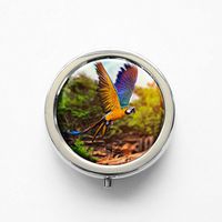 RhyNSky Animal Parrot Mini Portable Pocket Pill Box Case Holder for Purse, 3 Compartments, Silvery, FS208