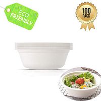 OURhome Durable Bagasse Eco-Friendly Rice Bowls Pack of 100 Bowls - Microwave Safe, Biodegradable and Compostable Bowls for Picnics, Bbqs,and Parties
