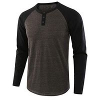 Men's Long-Sleeved T-Shirts,O-Neck Patchwork Button Henley Jersey T Shirt Casual Loose Beach Top Coffee