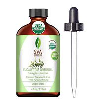 SVA Organics Lemon Eucalyptus Essential Oil 4 Oz Organic with Dropper 100% Pure Natural Premium Therapeutic Grade USDA Certified Eucalyptus Citriodora for Aromatherapy, Diffuser, Skin & Hair