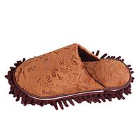 BUYITNOW Dirt Dust Mop Slippers Chenille Bottom Clean Easy Backless Indoor Shoes Covers Coffee