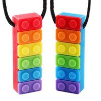 Sensory Chew Necklace,Autism Teething Necklace,Chewlery Stick/Tube Toy Jewelry for Boys Girls and Teething Babies with Autism ADHD,SPD, Oral Motor, Anxiety (2 pcs Rainbow Color)