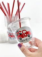 Red Truck Valentines Day Party Cups Lids Straws Hearts Loads of Love (12 Count)
