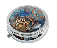 Halulu Blue Flower Custom Fashion Round Glass Pill Case 2.1 Inch Tablet Holder Storage Bag Wallet