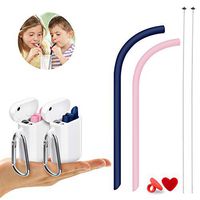 Reusable Straws- LOUTAN Silicone Collapsible Straws Drinking Reusable with Portable Straw Case and Cleaning Brush, Kids Safe Silicone Straws BPA Free, 2 Pack (Blue & Pink)