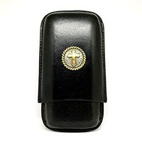 Genuine Leather Western Cross Cigar Case 3-Finger with 3 Cigar Holders - Pocket-Sized Cigar Case for Travel, Gifts for Men by Cigar Cutters by Jim (Black)