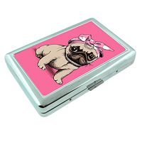 Pink Pug Em1 Hip Silver Cigarette Case Id Holder Metal Wallet 4" X 2.75" RFID Protection