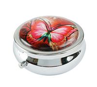Halulu Butterfly Custom Fashion Round Glass Pill Case 2.1 Inch Tablet Holder Storage Bag Wallet