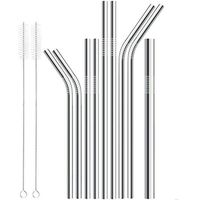 Straws, FTXJ 11Pcs Long Stainless Steel Metal Drinking Straws With Cleaning Brushes Set (Silver, 11Pcs)