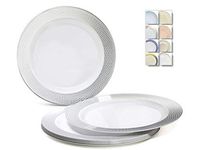 " OCCASIONS" 40 Plates Pack, Heavyweight Disposable Wedding Party Plastic Plates (10.5'' Dinner Plate, Diamond White & Silver)