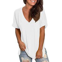 Meikosks Womens Summer Short Sleeve Shirt V Neck Tops Solid Color Basic Pullover Workout Blouses White