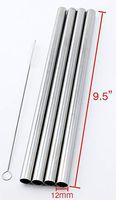 4 Stainless Steel Straws Big Straw Extra Wide 1/2" x 9.5" Long Thick FAT - CocoStraw Brand