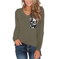 Amlaiworld Women's T Shirt Summer Party Shirt Short Sleeves V Neck T Shirt Leopard Pocket Casual Basic Tops Tracksuit (L, Army Green-2)