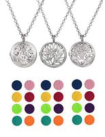 BOMAIL 3Pcs Aromatherapy Essential Oil Diffuser Necklace for Women Men Family Tree of Life Floating Charms Memory Locket Pendant Necklace Set