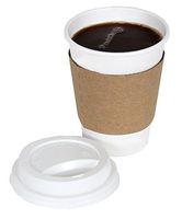 CucinaPrime 12oz White Disposable To-Go Paper Coffee/Hot Beverage Cups with White Lids and Sleeves- 50 Pack