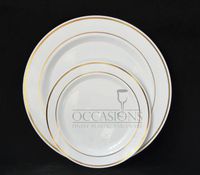 " OCCASIONS" Wedding Party 9'', 7.5'', 6'' disposable plastic plates and silverware combo (120, White w/gold rim)
