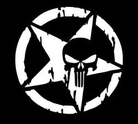 Makarios LLC Distressed Star Punisher Marvel Cars Trucks Vans Walls Laptop MKR| White |5.5 x 4.75|MKR752