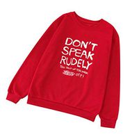 Alangbudu Unisex Women Men Unique Letter Printed Tops Long Sleeve Tighten Cuffs Loose Pullover Shirt Blouse Sweatshirt Red