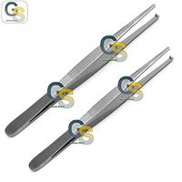 G.S 2 PCS Thumb LAB Tweezers Tissue 1X2 Teeth Dissection Forceps 5.5" + 8" Economy Grade